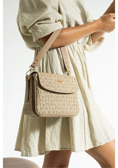 Just Polo Kadın Baskılı Ayarlanabilir Askılı Şık Ve Lüks El & Omuz Çantası Shoulder Bag Vizon