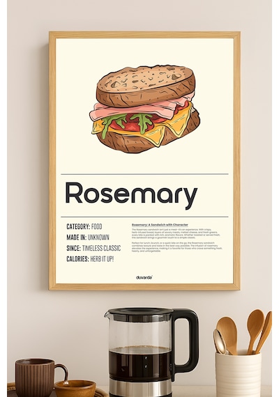 Rosemary Ahşap Çerçeveli Poster, Dekoratif Mutfak Duvar Tablosu