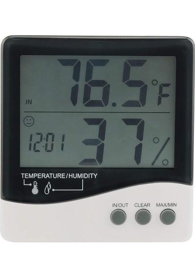 Growers Edge Büyük Ekran Dijital Termometre - Nem Ölçer - Saat / Thermometer / Hygrometer