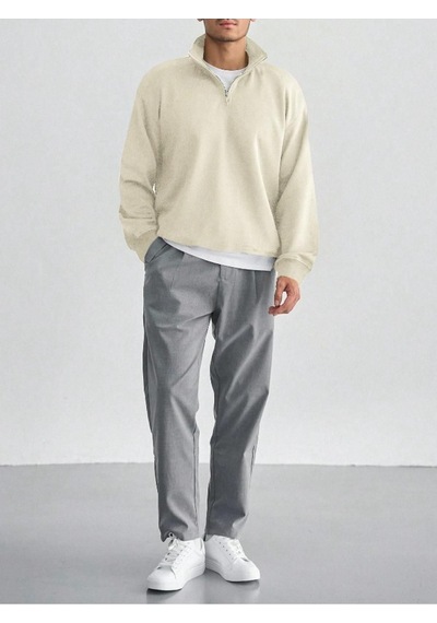 Altamira Erkek Bej Yarım Fermuarlı Oversize Polo Yaka Sweatshirt 001