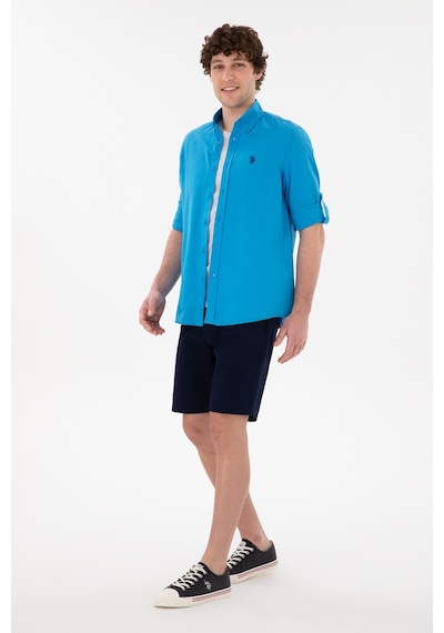 U.S. Polo Assn. Erkek Mavi Keten Görünümlü Basic Gömlek 50306285-VR007