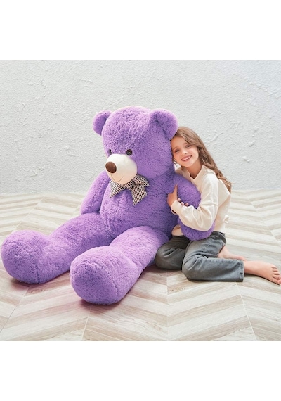 Peluş 120 Cm Papyonlu Sevimli Ayı - Sevgiliye Özel Hediye Lila