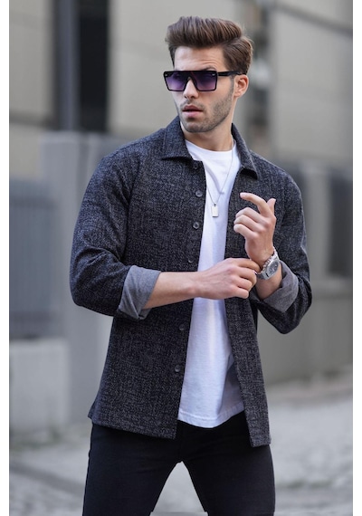 Madmext Siyah Desenli Regular Fit Erkek Gömlek 6717 Siyah