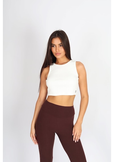 Soft&Basic Kadın Beyaz Basic Halter Yaka Esnek Biyeli Kaşkorse Kumaş Crop Top Body Atlet Beyaz