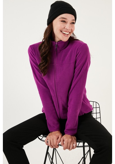 Lela Slim Fit Anti-Pilling Tüylenme Yapmayan Fermuarlı Cepli Hırka 2' Li Paket Bayan Polar 5907002S2 Mor-Siyah