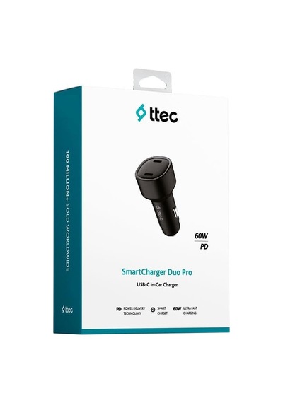 Ayrex Smartcharger Duo Pd 60w Araç Hızlı Şarj Aleti Usb-c+usb-c Siyah