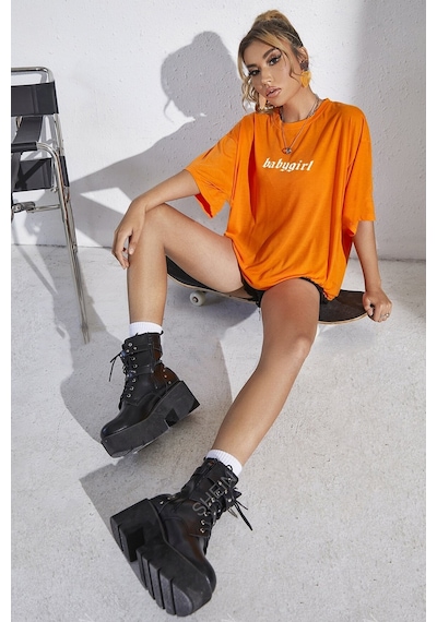 Unisex Babygirl Baskılı Tasarım Tshirt Turuncu