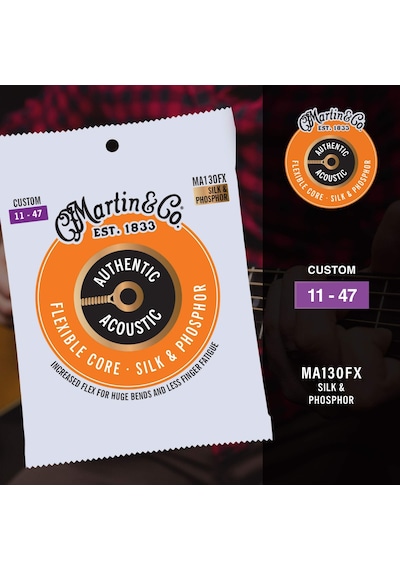 Martın Akustik Gitar Telleri, Esnek Core Custom 11/47, Fosfor Bronz Ve İpek Ma130fx