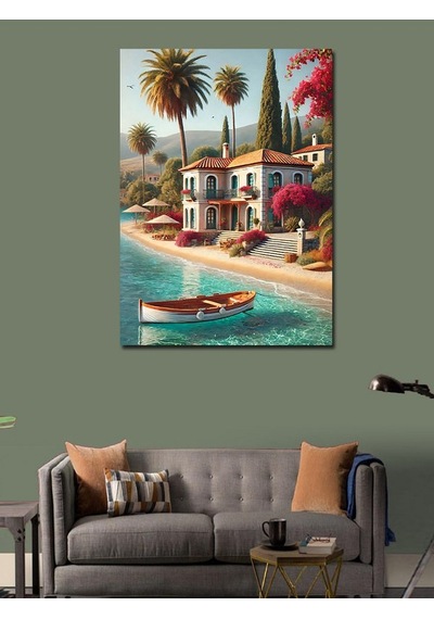 Kanvas Tablo Akdeniz Kıyısı Evi 70cmx100cm