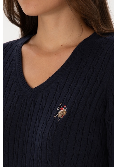 U.S. Polo Assn. Kadın Lacivert V Yaka Basic Kazak 50307700-VR033