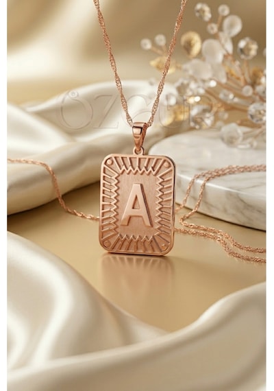 925 Ayar Gümüş Harfli Plaka Kolye Rose Gold