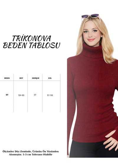 Trikonova Balıkçı Yaka Parmak Detaylı Bordo