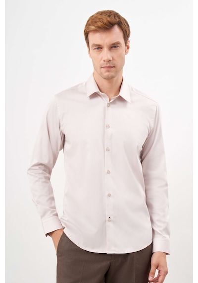 Morven Erkek Bej Pamuk Düz Desen Sert Yaka Slim Fit Gömlek 24mc004123653 Bej Bej