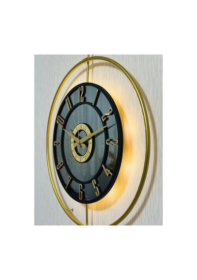 Pey Aksesuar Metal Camlı Duvar Saati 50 X 70 Cm Orta Boy Işıklı Gerçek Cam M51-gold-füme-siyah-gold M51-gold-füme-siyah-gold