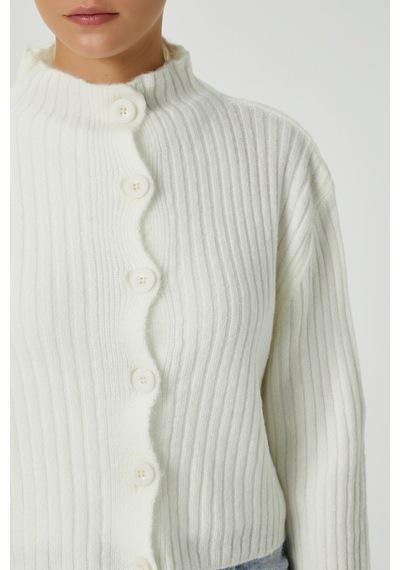 Ritnice Kadın Wendy Grade Yumuşak Doku Dik Yaka Ekrutriko Hırka Ekru