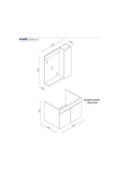Karen Banyo Gümüş 65 Cm Lavabolu Banyo Dolabı Retro Gümüş-beyaz Lavabo Dahil Gümüş