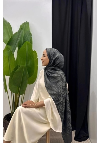 Aminenesil Halka Desen Şal Koyu Gri Renk