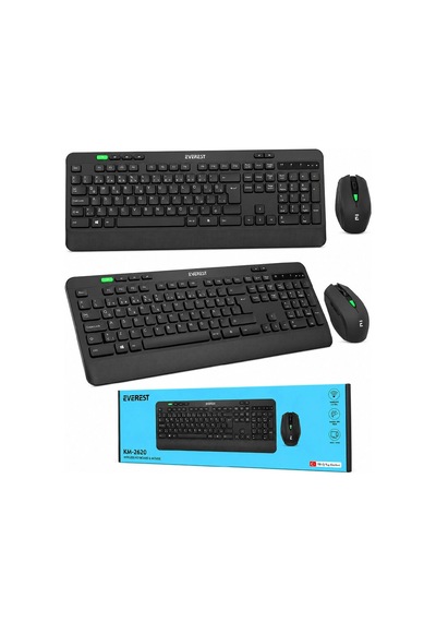 Kablosuz Klavye - Mouse Seti Siyah Usb - Sessiz - Switch Q Klavye Km-2620 Bx40