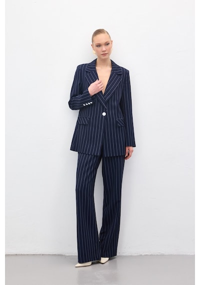 Sateen Rina Çizgili Pantolon - Lacivert-136971 Lacivert