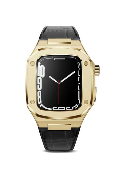 Ekılıf - Apple Uyumlu  Watch 44mm - Kordon Kayış Krd-67 - Siyah-gold