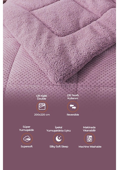 Ultra Yumuşak Çift Taraflı Wellsoft Peluş Yorgan Çift Kişilik Yıkanabilir 200x220 Cm Lila Lila