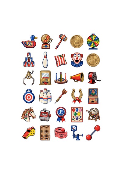 30 Adet Retro Panayır Oyunları Sticker Seti - Laptop Defter Su Matarası Çok Renkli