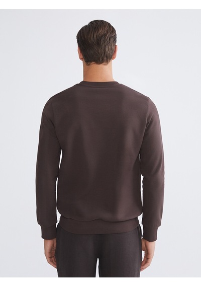 Lcwaıkıkı Classic Kahverengi Standart Kalıp Bisiklet Yaka Baskılı Erkek Kalın Sweatshirt