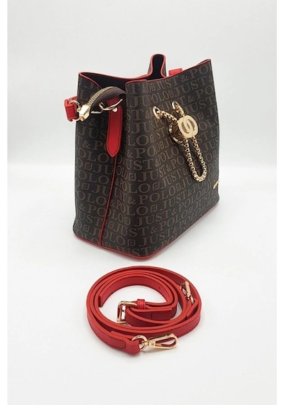 Just Polo Kadın Baskı Desenli El Ve Omuz Çantası Ebat: 22 X 23 Cm Kahve Kırmızı