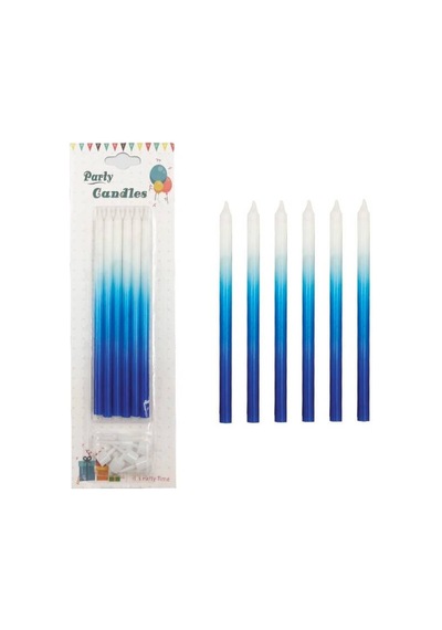 Degrade İnce Mum Mavi 15 Cm 6 Lı