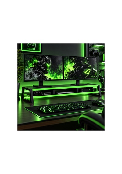 Tıtan Çift Monitör Yükseltici Stand, Gaming Oyuncu Monitör Standı, Masaüstü Ekran Yükseltici Ve Düzenleyici Raf Siyah-yeşil