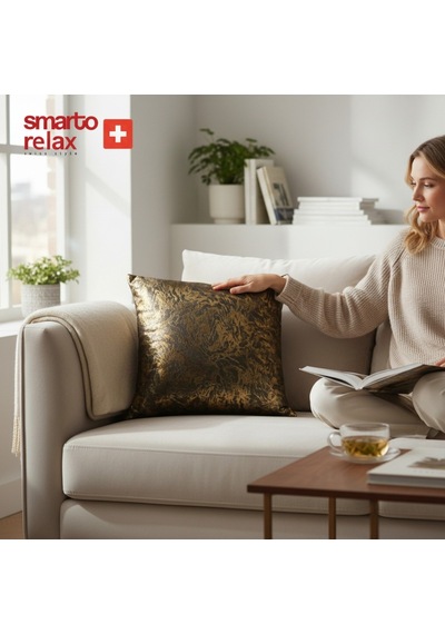 Smarto Relaxvdolgulu Kırlent Tekli Antibakteriyel Desenli Dekoratif 45x45 Cm Siyah - Altın