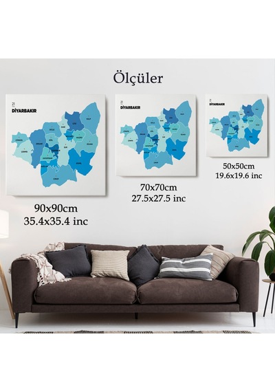 Diyarbakır İli Ve İlçeler Haritası Dekoratif Kanvas Tablo 1323 50 X 50