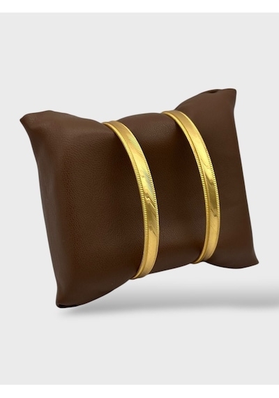 Arnes Jewelry Çelik 22 Ayar Altın Kaplama Desenli Kalın Ajda Bilezik - 2 Adet 20 Cm Ar640nes Gold