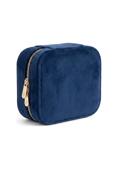 Takı Kutusu Düzenleyici Seyahat Çantası Kolye Yüzük Küpe Organizer Kadife Lacivert 12cmx8cm