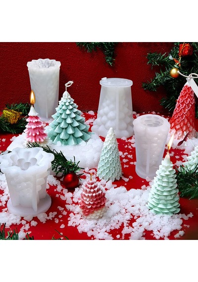 Silikon Kalıp Dekoratif Yılbaşı Noel Ağacı Noel Dekorasyon Mum Kalıbı 11.7x11 Cm Çok Renkli
