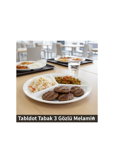 3 Gözlü Melamin Tabldot Tabak - Kalın Malzeme, Okul Ve Anaokulu İçin Uygun 24 Cm Beyaz
