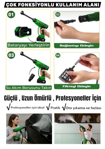 Schmıtzer Sch-2002y Pro 21v Brushless Motor Yüksek Basınçlı Şarjlı Oto Araba Yıkama Makinesi 3 Kademe Dijital Göstergeli 30