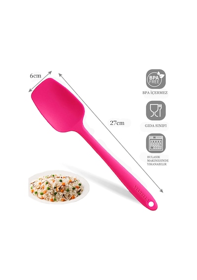 Silikon Kaşık Spatula Seti 6lı Yanmaz Yapışmaz Çizmez Fuşya 27cm