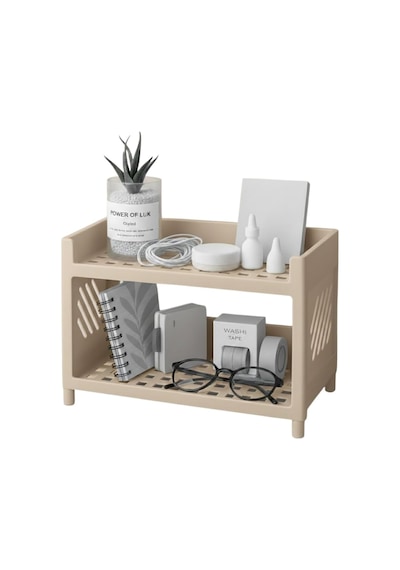 Çok Amaçlı 2 Katlı Organizer Raf Bej Plastik Düzenleyici Stand Banyo, Mutfak, Masaüstü Ve O Diğer