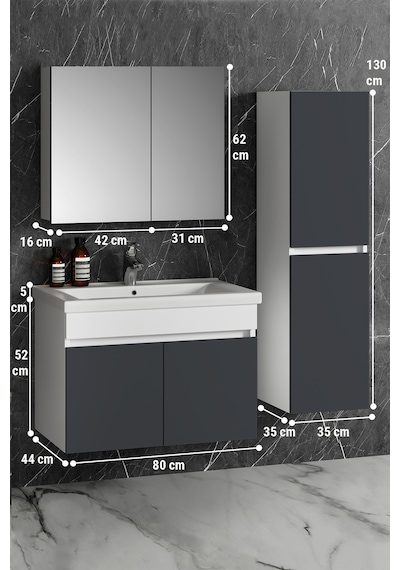 Çiğdem 80+35 Cm Beyaz-füme Balon Mdf Seramik Lavabolu Asma Banyo Dolabı Takımı Beyaz - Inox Çiğdem 80+35 Cm Beyaz-füme Balon Mdf Seramik Lavabolu Asma Banyo Dolabı Takımı Beyaz - Inox