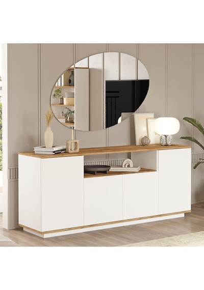 Aven Konsol 4 Kapaklı Raflı 180cm Çam-beyaz Ave15-aw Atlantik Çam - Beyaz