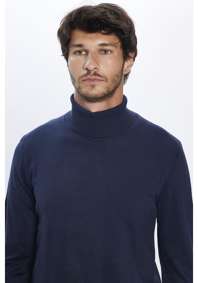 Tudors Slim Fit Dar Kesim Tam Balikcı Yaka Tüylenmeyen Yumuşak Dokulu Lacivert Erkek Triko Kazak-29110-lacivert Lacivert