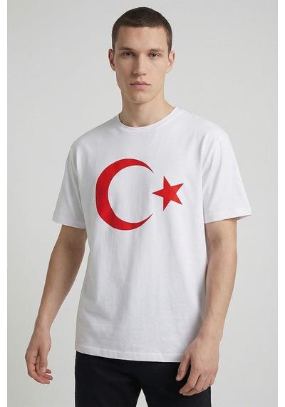 Tommy Life Beyaz Ay Yıldız Baskılı Unisex T-shirt - 88509