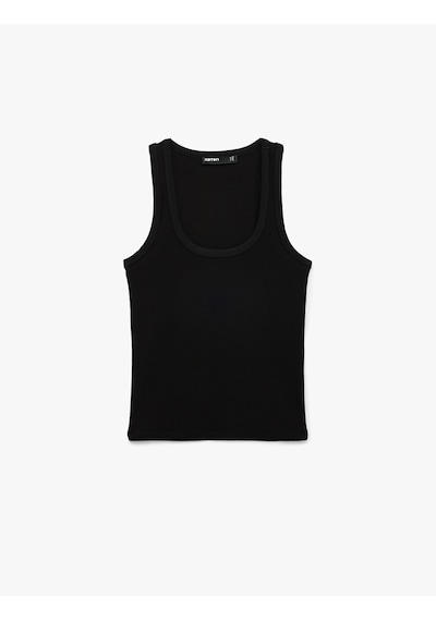 Koton Slim Fit Pamuklu Kolsuz U Yaka Fitilli Atlet Siyah 7wak10004ek