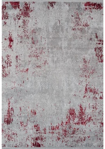 Sanat Halı Doku 1082 Gri Kırmızı Eskitme Desenli Makine Halısı Sarı