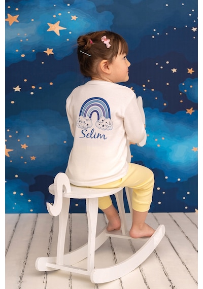Pia Baby İsme Özel Erkek Çocuk 2 Adet Pijama Takımı %100 Pamuk Penye İsim Baskılı Kişiye Özel Kreş Pijaması Hediye Seti 11018s15pi Krem