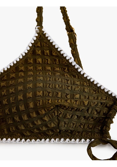 Koton Önden Bağlama Detaylı Dokulu Kroşe Detaylı Bikini Üstü Haki 6sak10196mm