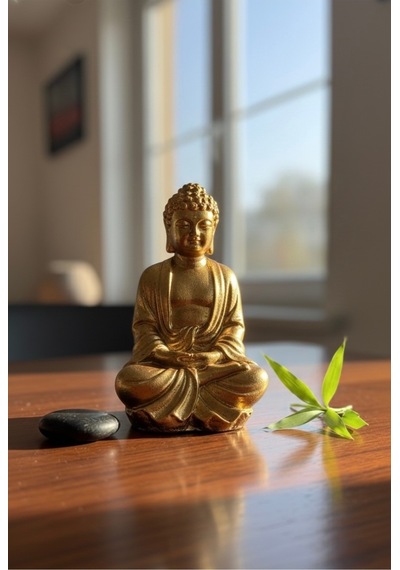Meditasyon Yapan Buda Heykeli Zen Bahçesi Ve Yoga Köşesi Dekoru Spiritüel Biblo Altın