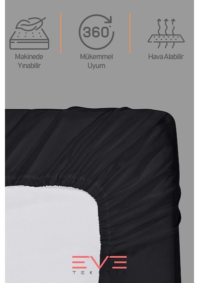 Eve Tekstil Fitted Yüksek Kaliteli Penye Kumaş Tek Kişilik Lastikli Çarşaf Siyah