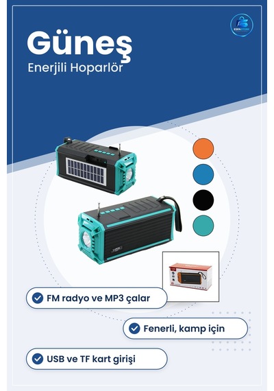 Bluetooth Hoparlör Güneş Enerjili Fm Radyo Usb Tf Mp3 Çalar Fener